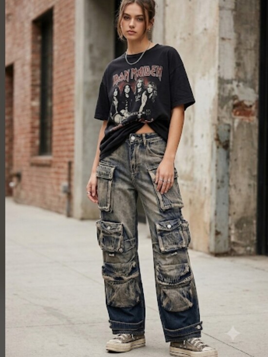 Micas Pants - Ombre Multi Pocket Wide Leg Cargo Jeans By Micas Size XL